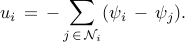          u_i         ,=,         - sum_{j,in,{cal N}_i}         ( psi_i ,-, psi_j ).     